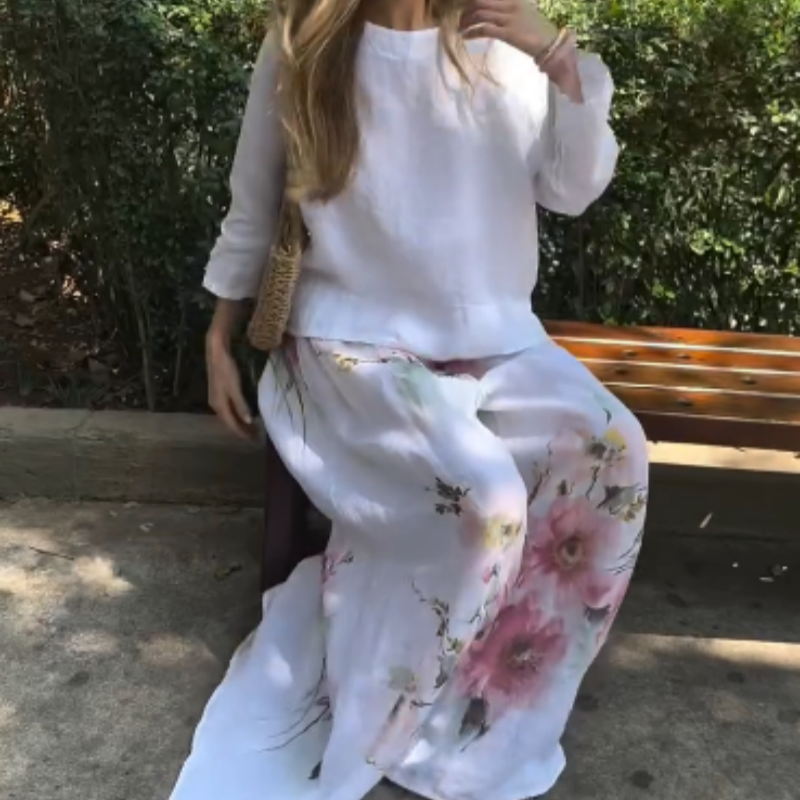 🌸Spring Specials💓Solid Tops & Floral Wide-Leg Pants (2-Piece Set)