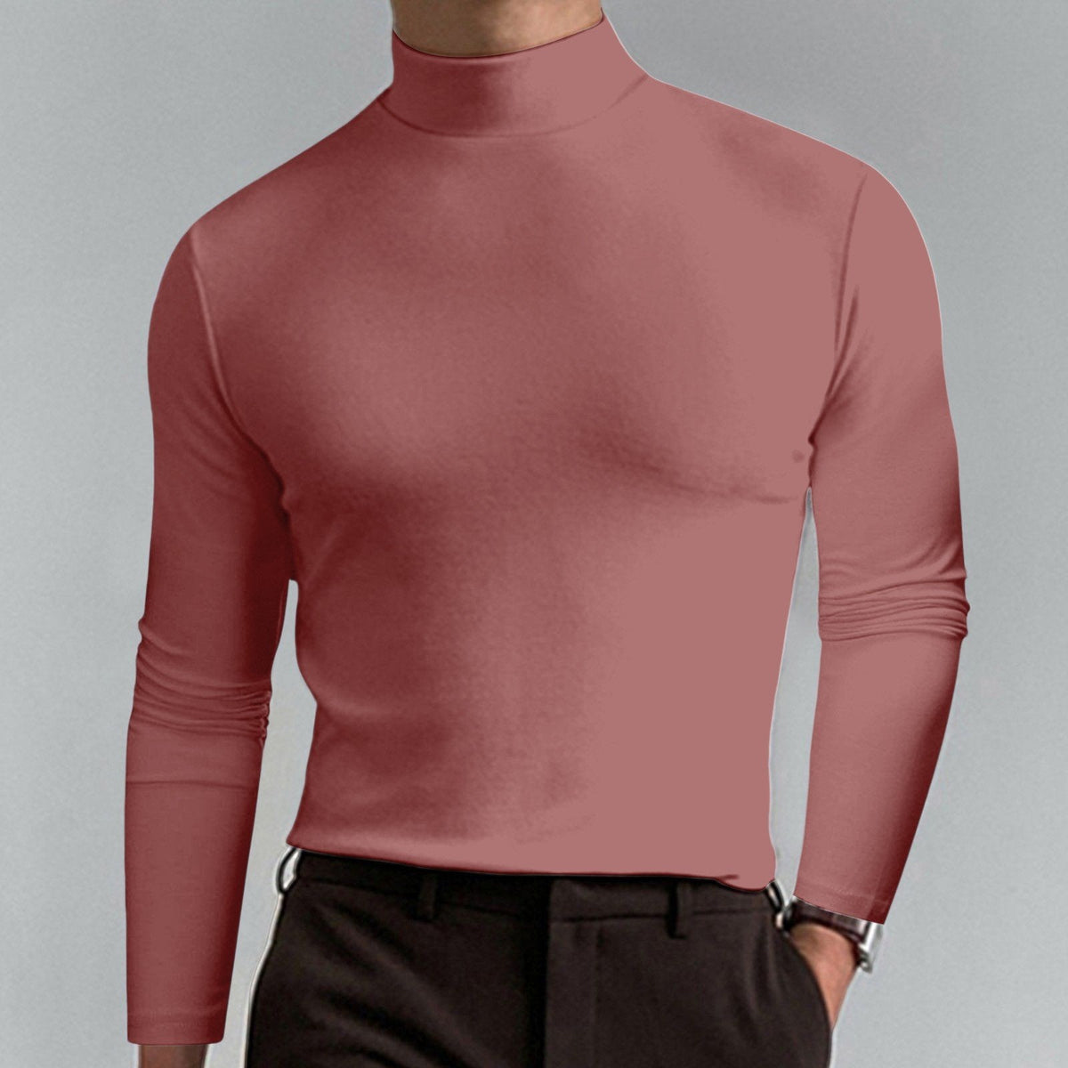 ๐ฅ Men's High Neck Slim Fit T-Shirt - Stretchy & Breathable for Gym or Casual, Modern Style & Comfort ๐โโ๏ธ๐ฆ