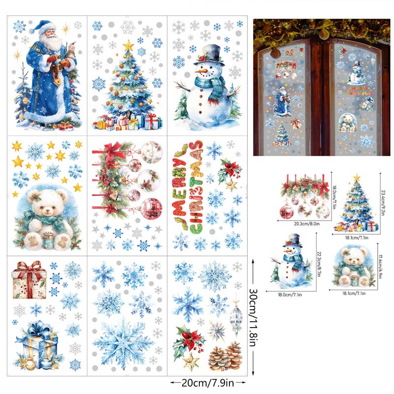 Christmas-Themed Glittering Window Stickers 9 PCS Set