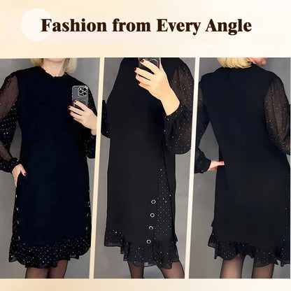 🔥Round Neck Dresses With Plain Rhinestones For Women