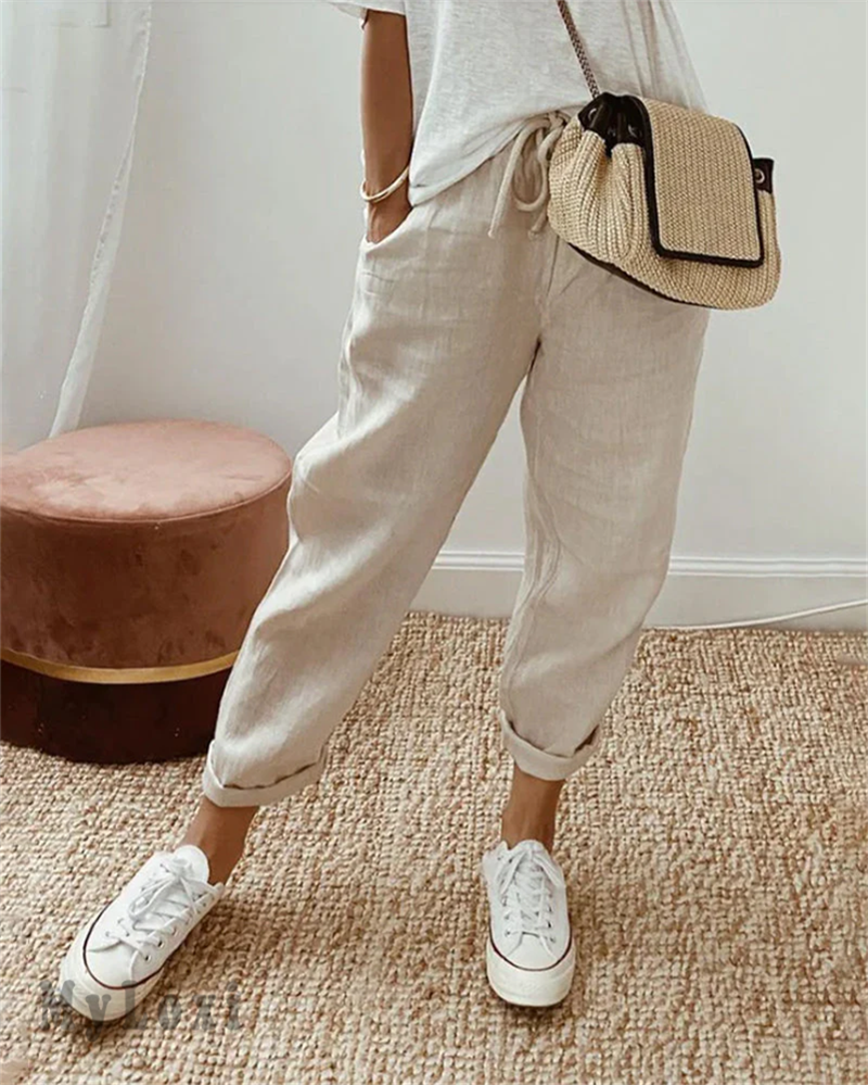 🦋 Ankle-Length Cotton Linen Pants – Breathable, elegant & kind to skin. High-waisted fit flatters every shape. A little treat for yourself or a thoughtful gift