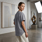 💎 Fashion Loose Short Sleeve Top – Notched V-Neck, Asymmetrical Hem & Lightweight Fabric (5 Colors, S–2XL) 👕🌸
