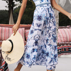 💥 V Neck Lace Up Printed One Piece Swimsuit and Skirt