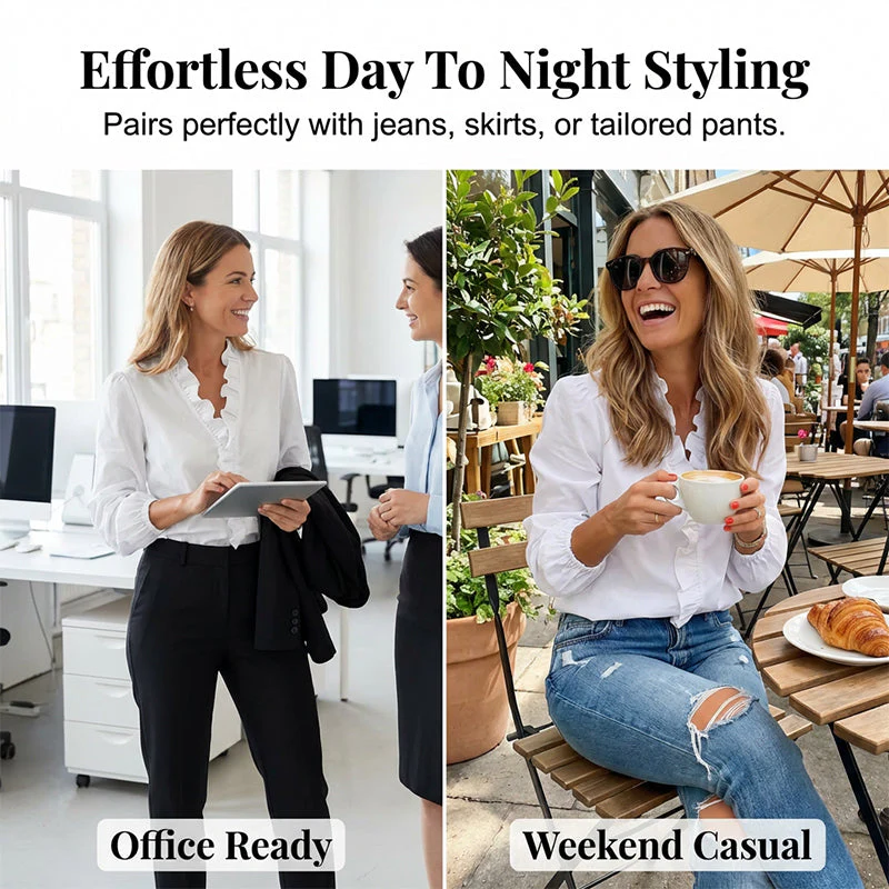 👚 Women's Ruffled Lantern Sleeve Shirt – Sweet, Loose Fit & Versatile (S–XL) 🍃