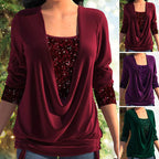 ✨👗Sequin Loose Smocked Fake Two-Piece Top Stylish and Versatile, Comfortable and Shapely, Exudes Elegant Feminine Charm!