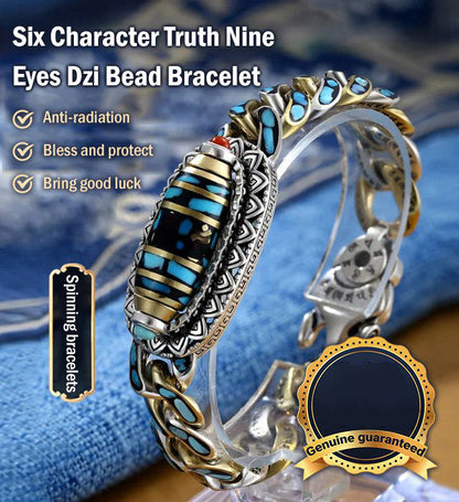 🎁Gran oferta 45% de descuento⏳Pulsera de cuentas Dzi de turquesa con mantra de seis caracteres y nueve ojos