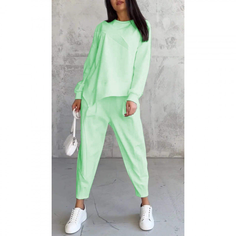 🔥Women's Irregular Hem Top & Casual Pants Set