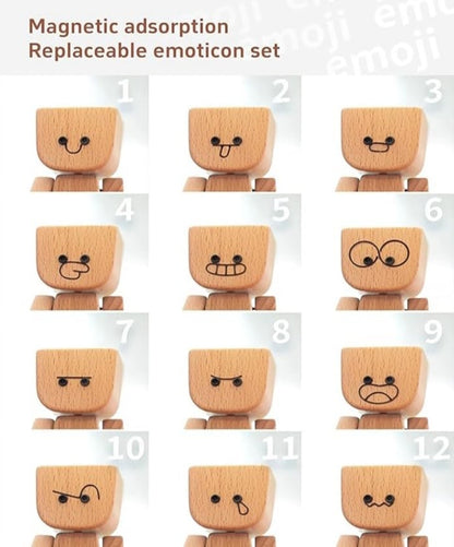 🔥Charming Little Swaying Wooden Figure & 12PCS Magnetic Expressions