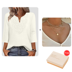 ☀️👚Top Pick - Lace-Trim V-Neck Blouse – Breathable Fabric & Flattering Drape for Work or Weekend 🌿