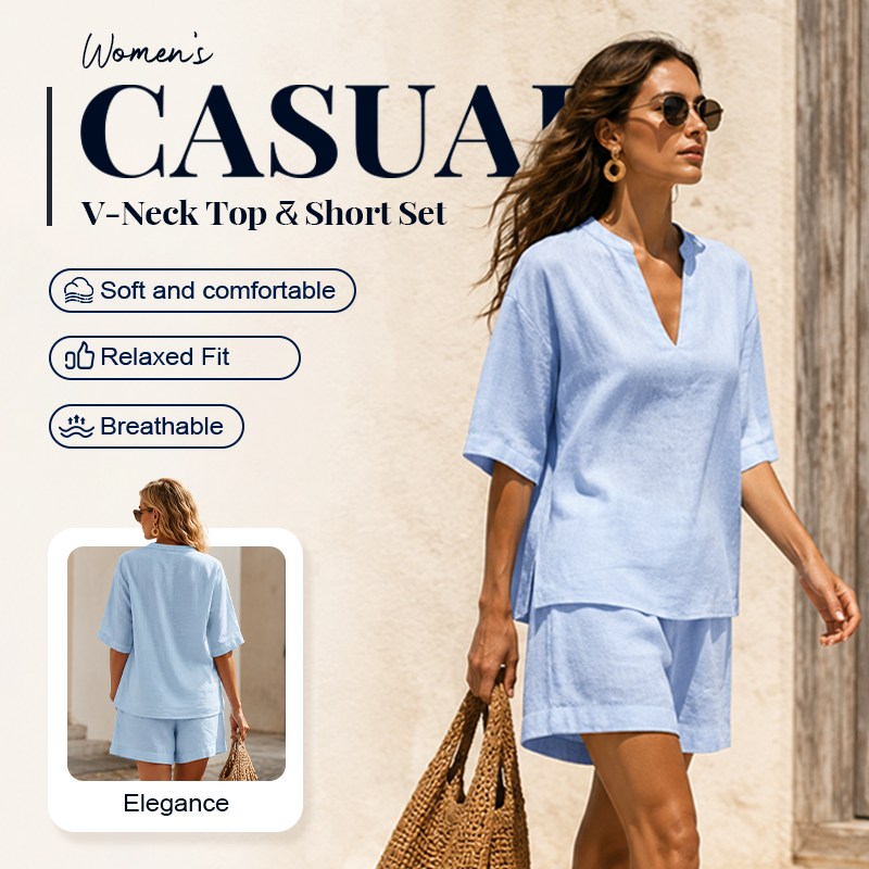 🍀Women's Casual V-Neck Two-Piece Short Set
