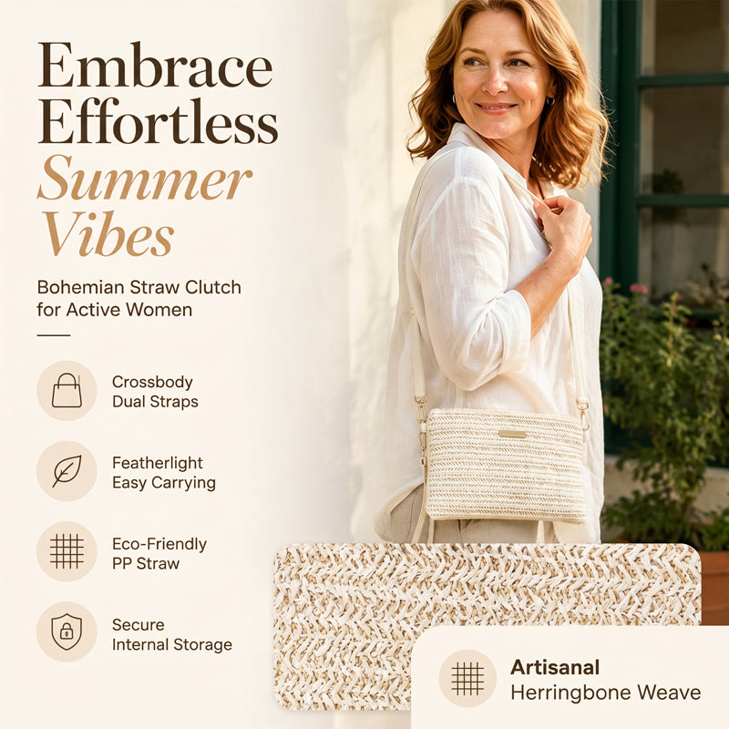Women's Woven Straw Shoulder Clutch Bag