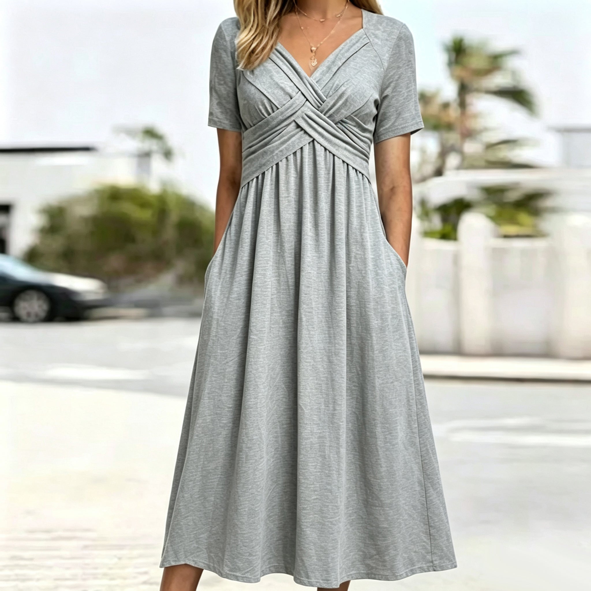 🍀Women’s V-Neck Short Sleeve Long Dresses