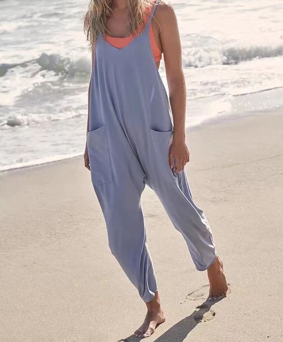❤️‍🔥Solid V-Neck Sling Pocket Jumpsuit