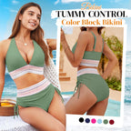 👙High Waisted Tummy Control Color Block Bikini Sets 2