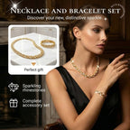 Adjustable Rhinestone Leaf Link Necklace & Bracelet Set