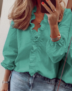 👚 Women's Ruffled Lantern Sleeve Shirt – Sweet, Loose Fit & Versatile (S–XL) 🍃