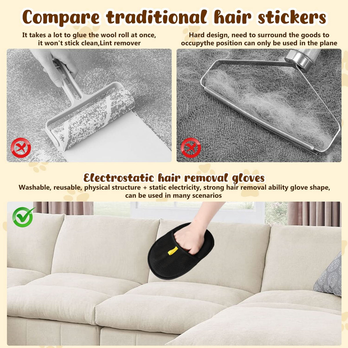 🔥BUY 1 GET 1 FREE🔥🐾🧤 Pet Hair Remover Electrostatic Gloves – Double-Sided Efficient, Soft Silicone & Washable Reusable (Versatile Home+Car)!