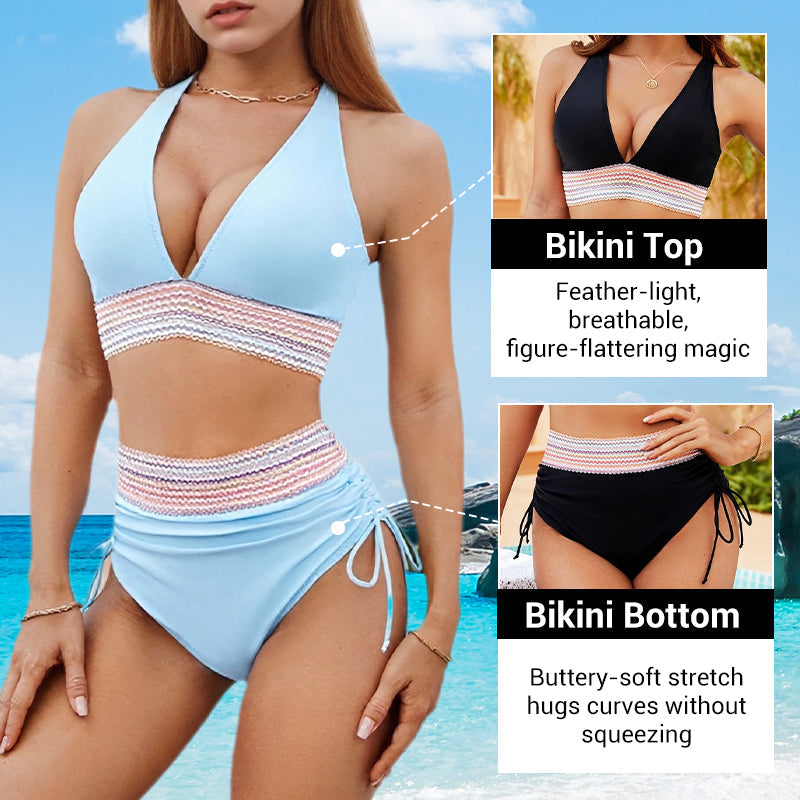 👙High Waisted Tummy Control Color Block Bikini Sets 2