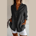 Classic Pleated Textured Single-Breasted Lapel Shirt for Women