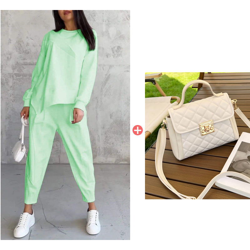 🔥Women's Irregular Hem Top & Casual Pants Set