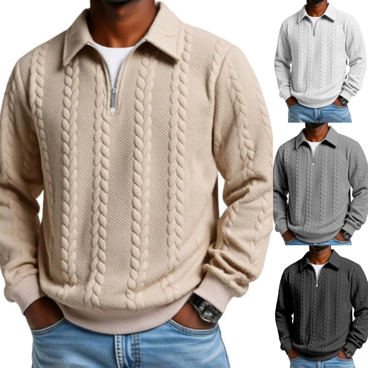 🔥New arrivals offer-Men's Casual Half-Zip Cable-Knit Sweater
