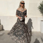 💖 Women's Off-the-Shoulder V-Neck Printed Dress