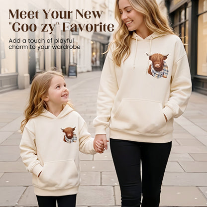 Cute Highland Cow Cozy Fleece-Lined Hooded Sweatshirt