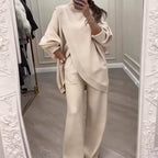 Women's 2-piece set – Asymmetrical sweater + wide-leg pants, relaxed fit and soft fabric, ultra comfortable 👚✨