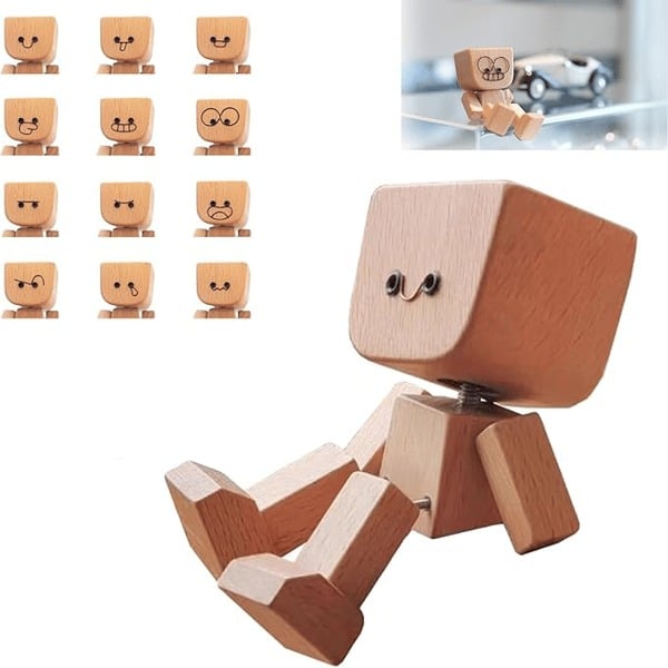 🔥Charming Little Swaying Wooden Figure & 12PCS Magnetic Expressions