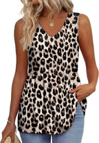 💜Women's Print Flowy Sleeveless V Neck Peplum Tank Tops
