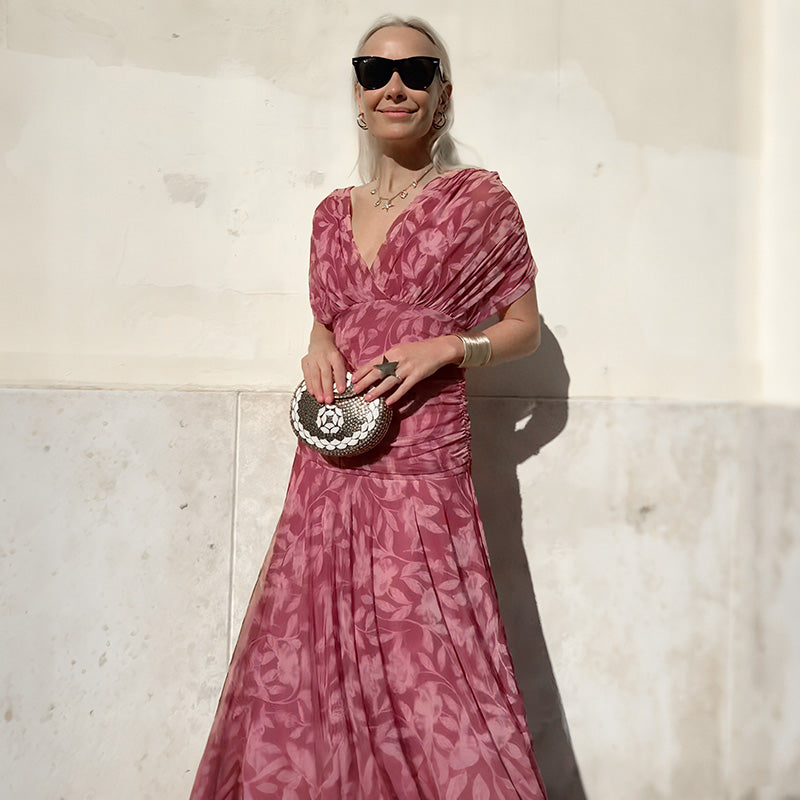 💖 Women's Off-the-Shoulder V-Neck Printed Dress