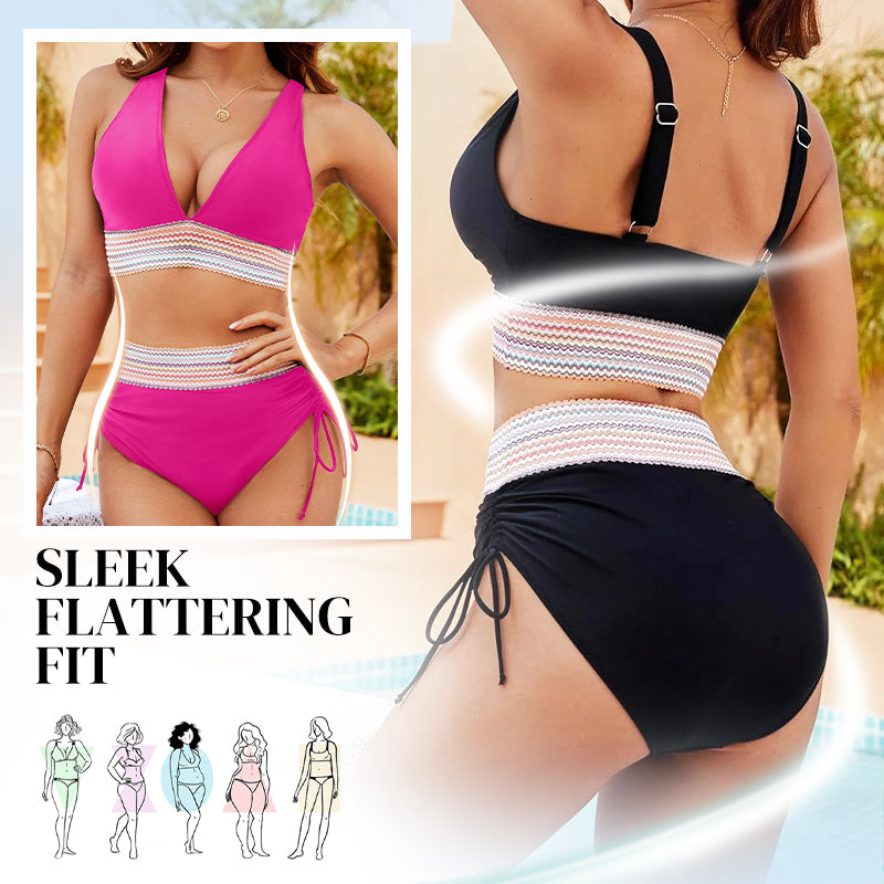 👙High Waisted Tummy Control Color Block Bikini Sets 2