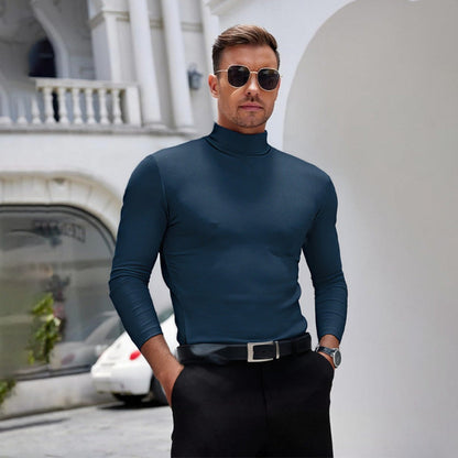 🔥 Men's High Neck Slim Fit T-Shirt - Stretchy & Breathable for Gym or Casual, Modern Style & Comfort 🏃‍♂️📦