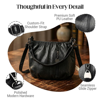 Casual Pleated Bucket Soft Leather Handbag Shoulder Bag