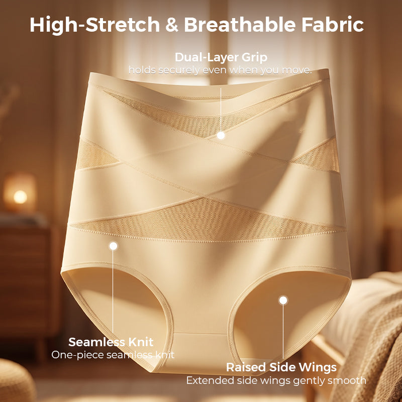 🌸Buy 1 Get 3 Packs✨Plus-Size High-Waist Cross Tummy Control Panties