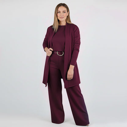 Elegant 3-piece Set Including Long Cardigan, Top And Pants💞