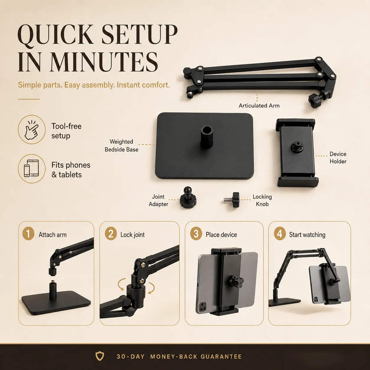 Hidden Bedside Phone Tablet Holder Retractable