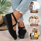 🔥Hot Sale🔥Elegant Solid Color Elastic Strap Low Wedge Shoes