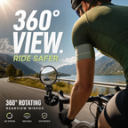 360° Rotating Rearview Mirror – Clear view behind, no more neck twisting. Fits bikes, e‑bikes & motorcycles. Tool‑free silicone strap!