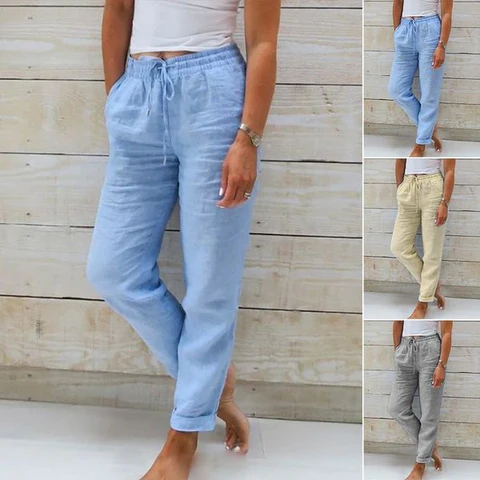 🌸Women's  Elastic Waist Cotton Linen Casual Pants