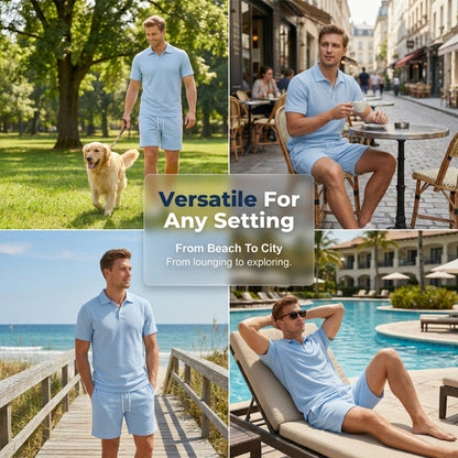Men's Summer 2-Piece Collared Shirt & Shorts Set