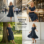 👗 Women’s Pleated Short-Sleeve Dress with Pockets – Soft Cotton-Linen Blend ☀️👜