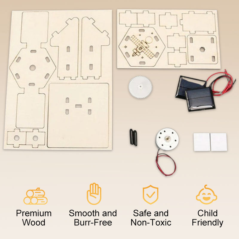 🚀DIY Solar-Powered Wooden Satellite Model Science Kit🌍