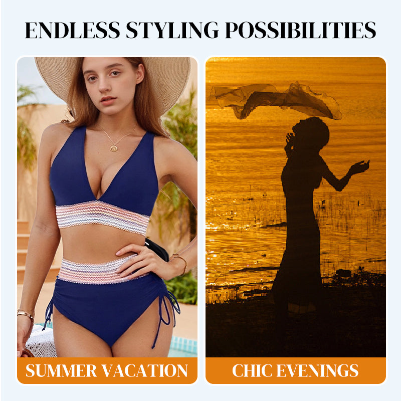 👙High Waisted Tummy Control Color Block Bikini Sets 2