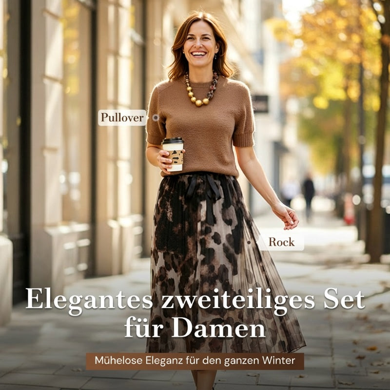 Women's Two-Piece Sweater & Leopard Flowy Skirt Set