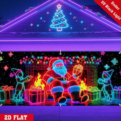 🎇🚪UV Activated Christmas Garage Door Cover Banner, Glows in Dark🔥🎉