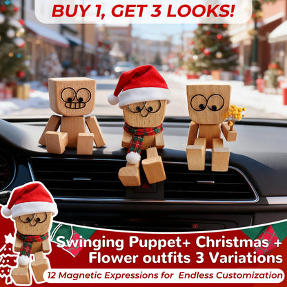 🔥Charming Little Swaying Wooden Figure & 12PCS Magnetic Expressions