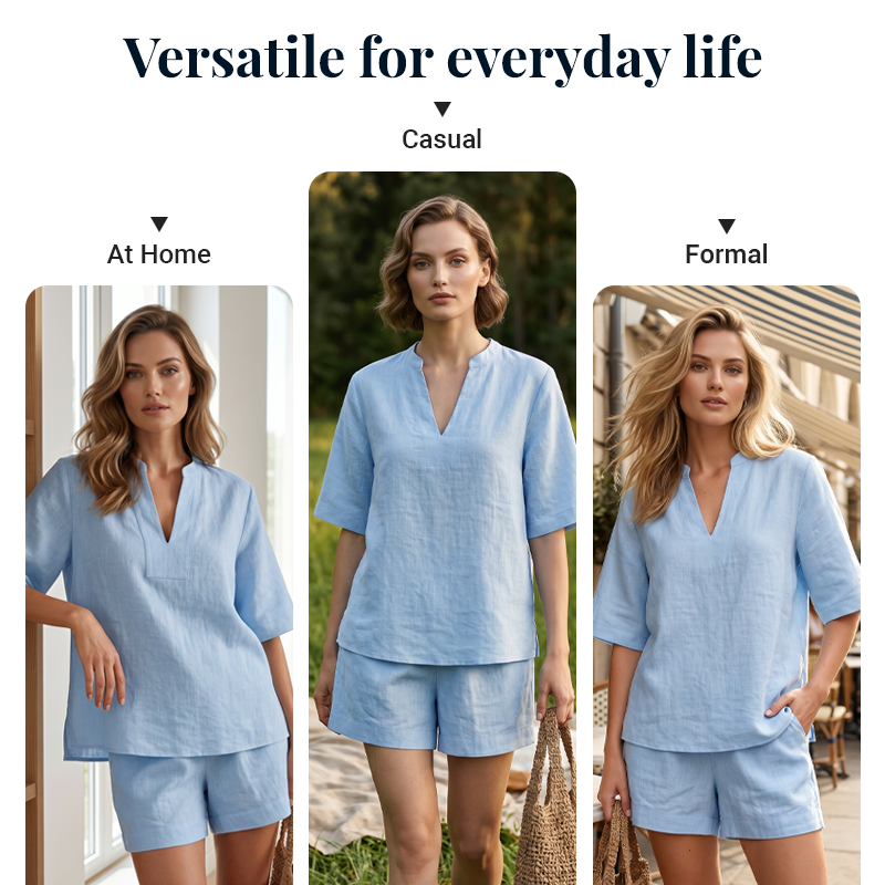 🍀Women's Casual V-Neck Two-Piece Short Set
