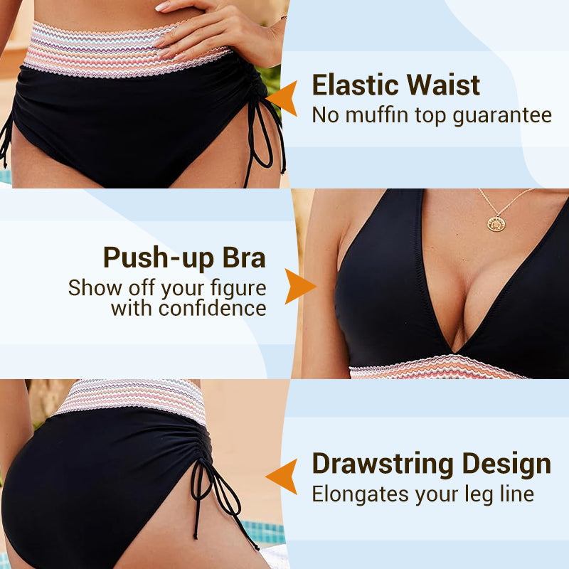 👙High Waisted Tummy Control Color Block Bikini Sets 2