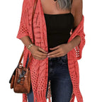 Women’s Oversized Knit Cardigan – Lightweight Crochet Tassel Kimono for Spring & Summer 🌸